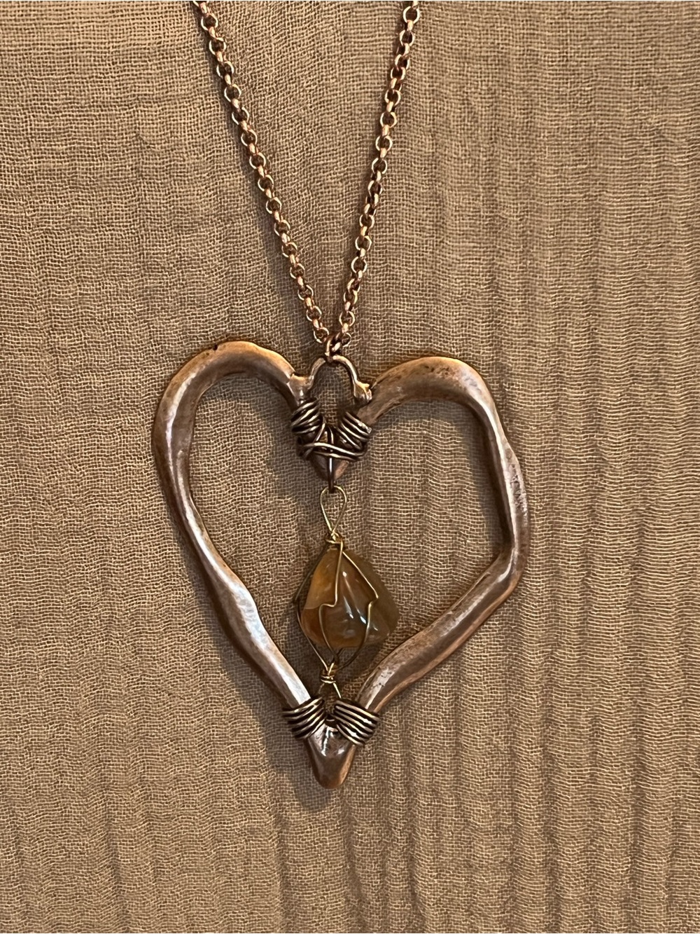 Artisan Copper Heart Necklace with Stone Accent - Picture 2 of 3
